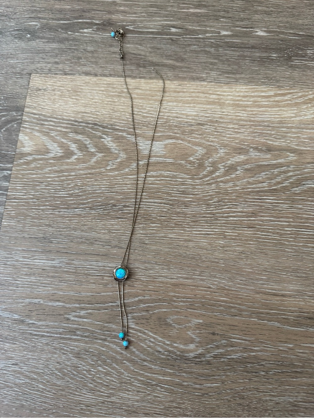 Broken blue lab opal lariat necklace in 925 silver